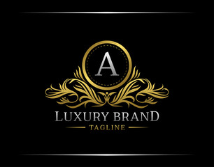 Luxury Gold A Letter Vintage Logo template perfect for Restaurant, Royalty, Boutique, Cafe, Hotel, Heraldic, Jewelry, Fashion and other vector illustration