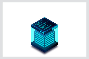 Isometric Digital Technology Web Banner. BIG DATA Machine Learning Algorithms. Analysis and Information. Big Data Access Storage Distribution Information Management and Analysis. Vector illustration