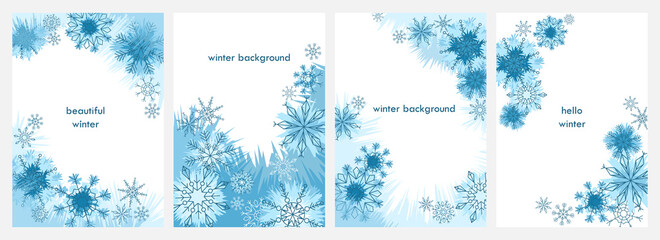 Set of beautiful winter backgrounds. Colorful banners with snowflakes. Use for poster, banner, event invitation, discount voucher, advertising