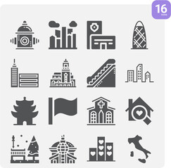 Simple set of administrative district related filled icons.