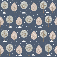 Simple horizontal winter tree vector repeat pattern night