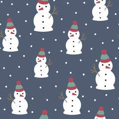 Cute winter snowmen christmas vector repeat pattern