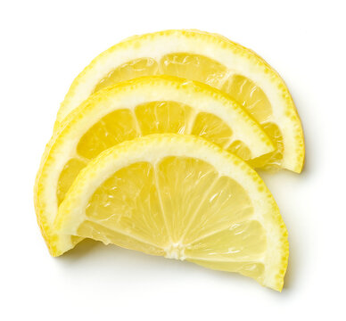 Heap of lemon slices isolated on white, from above