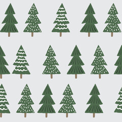 Vector repeat pattern with horizontally aligned winter trees