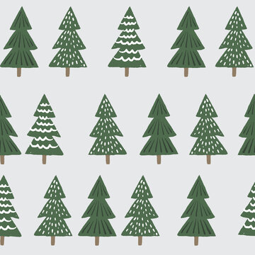 Vector repeat pattern with horizontally aligned winter trees