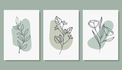 Set of trendy posters with plants. Abstract illustration. Modern Art. Minimalism. Vector illustration.