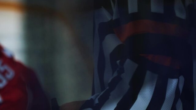 closeup skilled hockey arbiter in uniform at competition