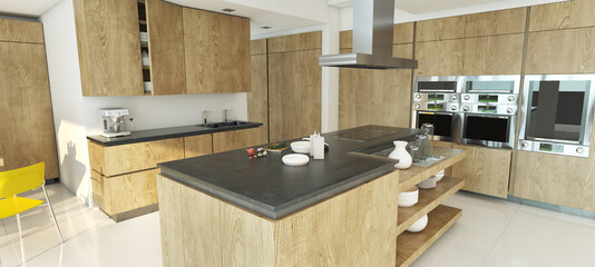 Kitchen in wood an concrete