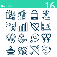 Simple set of 16 icons related to money