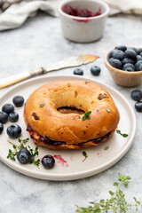 Bagels with cinnamon and blueberry, top view.