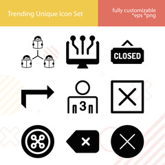 Simple set of adjacent related filled icons.