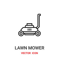 lawn mower icon vector symbol. lawn mower symbol icon vector for your design. Modern outline icon for your website and mobile app design.