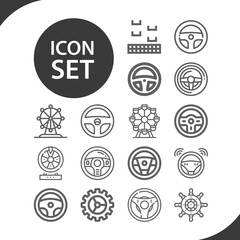 Simple set of steering mechanism related lineal icons.