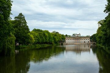 Fototapeta na wymiar Warsaw's Royal Baths Park with the Palace on the Isle also known as Baths Palace in Warsaw, Poland