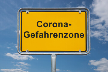 Ortstafel Beginn der Corona-Gefahrenzone