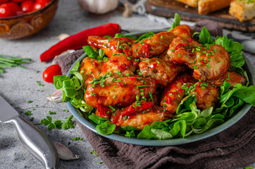 Delicious hot wings with chilli and garlic