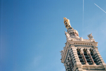 Obraz premium Golden Statue of Virgin Mary in Marseille Cathedrale Notre-Dame