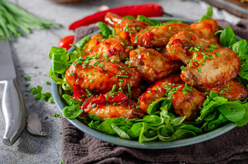 Delicious hot wings with chilli and garlic