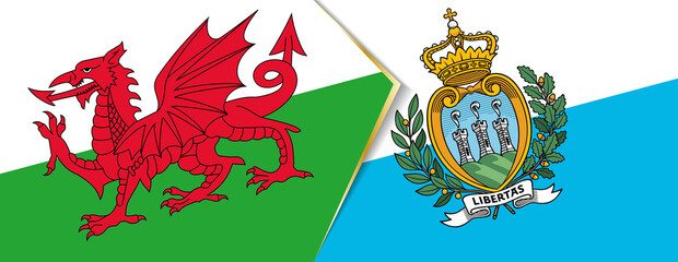 Wales and San Marino flags, two vector flags.