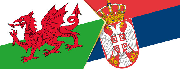 Wales and Serbia flags, two vector flags.