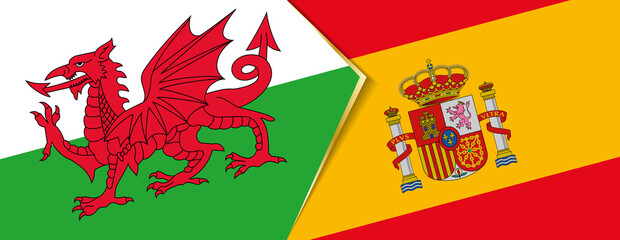 Wales and Spain flags, two vector flags.