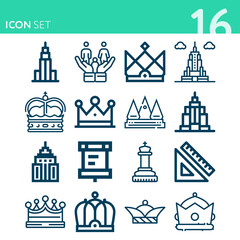 Simple set of 16 icons related to dynasty