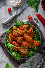 Delicious hot wings with chilli and garlic