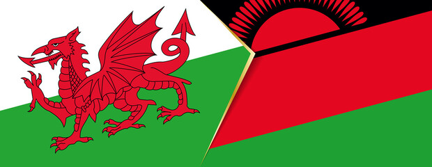 Wales and Malawi flags, two vector flags.