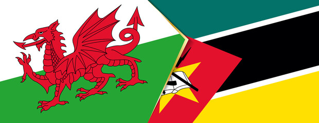 Wales and Mozambique flags, two vector flags.