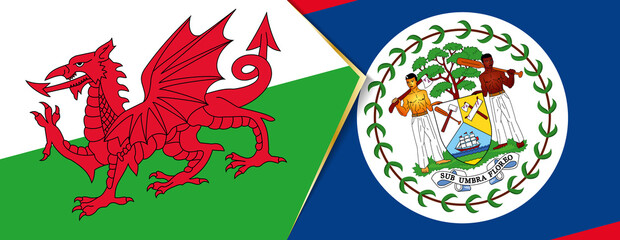 Wales and Belize flags, two vector flags.
