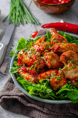 Delicious hot wings with chilli and garlic