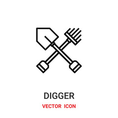 digger icon vector symbol. digger symbol icon vector for your design. Modern outline icon for your website and mobile app design.