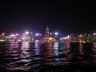 Fototapeta na wymiar Panoramic view of Hong-Kong river by night