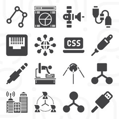 16 pack of fibrous  filled web icons set
