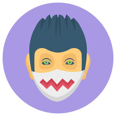 Wigs Fools Halloween Party Vector Icon Design, New normal Halloween 31 October Symbol on White background, Horror coronavirus prevention face Mask Concept, 