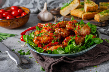 Delicious hot wings with chilli and garlic