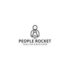 Illustration abstract people sign or silhouette with rocket technology logo design template