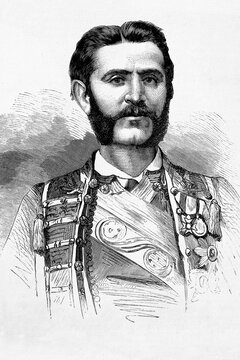 KIng Nicholas I Of Montenegro. 1841-1921. Antique Illustration. 1875.