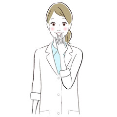 A doctor woman wearing lab coart surprised.