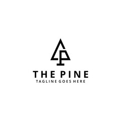 Illustration abstract modern nature pine evergreen tree with P sign logo design template icon