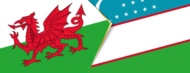 Wales and Uzbekistan flags, two vector flags.
