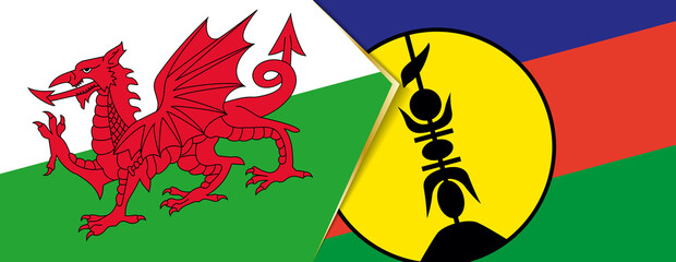 Wales and New Caledonia flags, two vector flags.