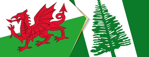 Wales and Norfolk Island flags, two vector flags.