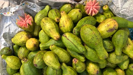 Closeup view of fresh Guava fruit kept well stocked