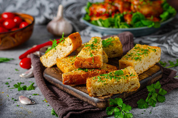 Homemade garlic butter baguette