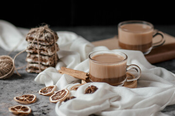 cocoa with milk in a Cup on the table