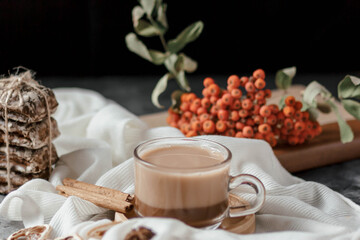 cocoa with milk in a Cup on the table