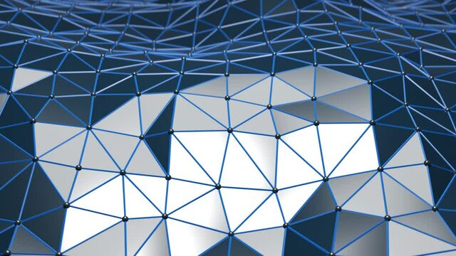Futuristic polygonal background of low poly surface with connected glowing dots and lines. Full HD Loop Footage 1080p, 3d render.