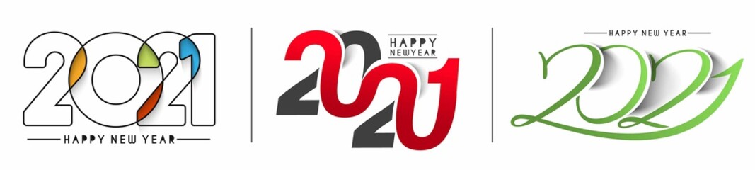 Set of Happy New Year 2021 Text Typography Design Patter, Vector illustration.