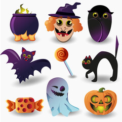 Set of  Halloween's symbols.  Stickers  for Halloween